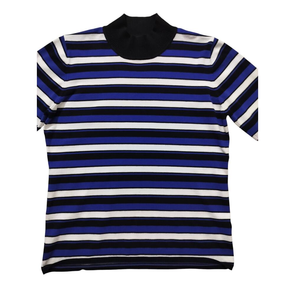 TAHARI Women's Stripes Mock Neck Blue White Sweatshirt Top Long Sleeve Size L - Picture 3 of 12